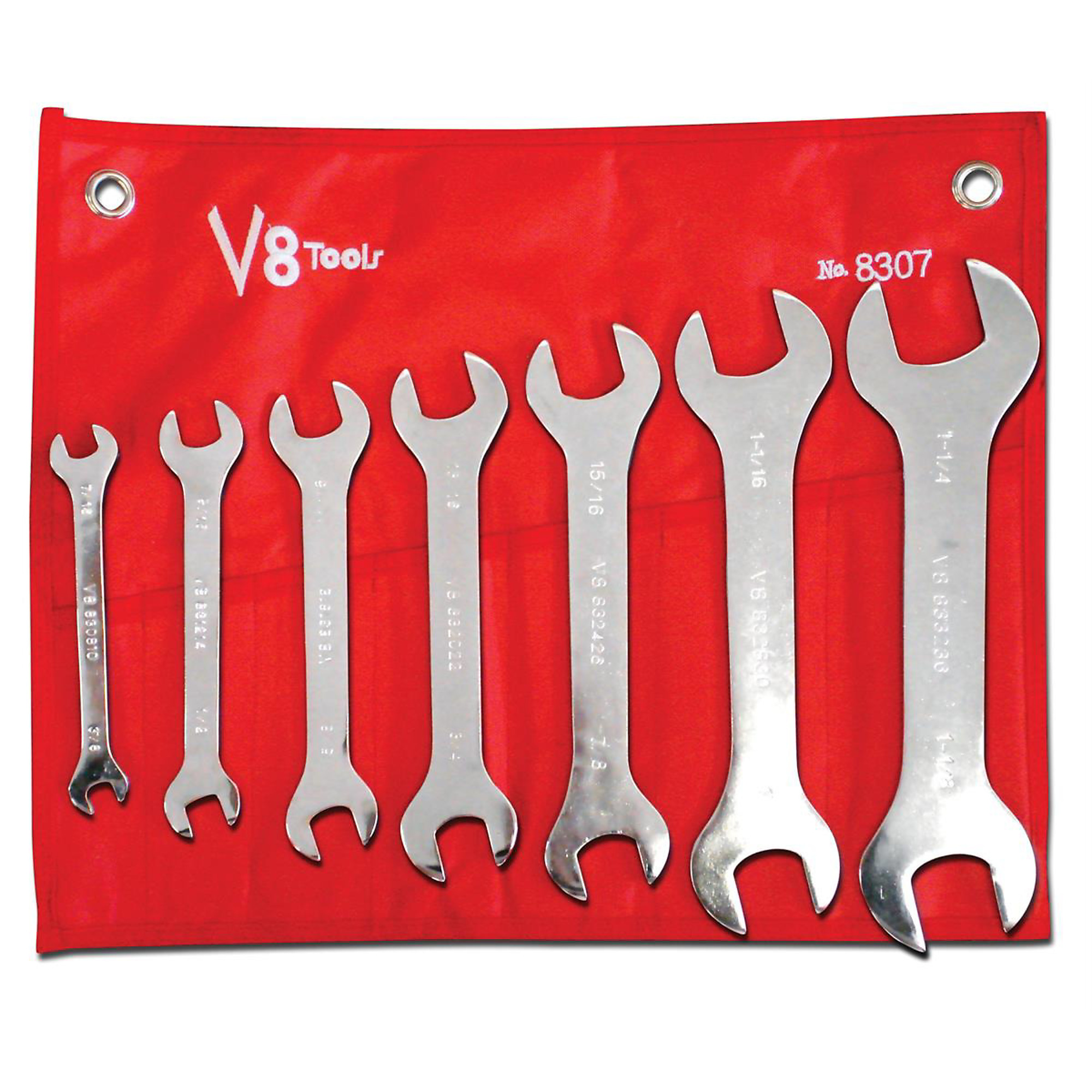 V-8 Tools Super Thin Wrench Set — 7-Piece, 3/8in. to 1 1/4in., Manganese Alloy Steel, Model# V8T8307